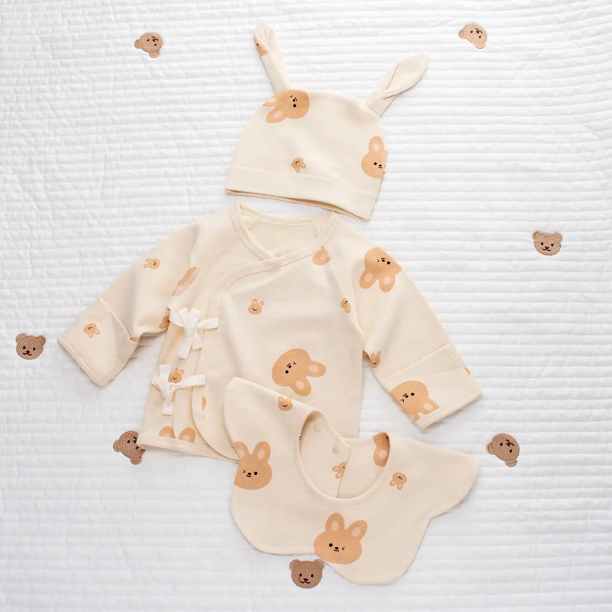 Newborn Half-Back Shirt for Baby, White Rabbit Print, Size 52-59 - Image 6