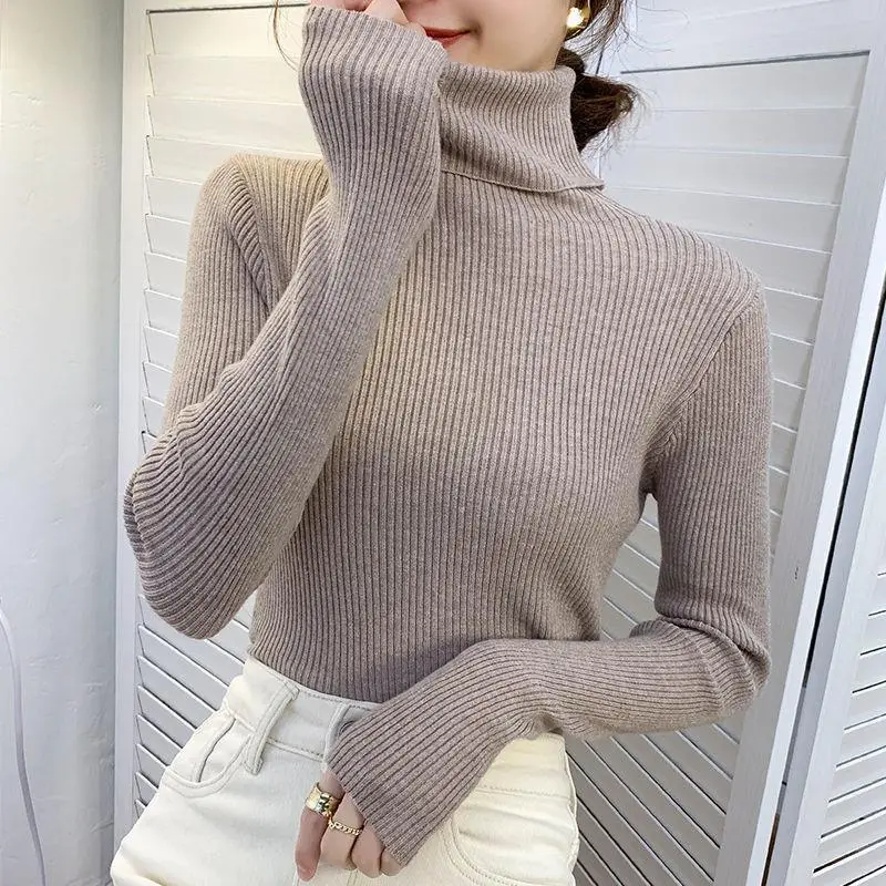 Brown Turtleneck Knitwear Women Large Winter Wear - Image 9