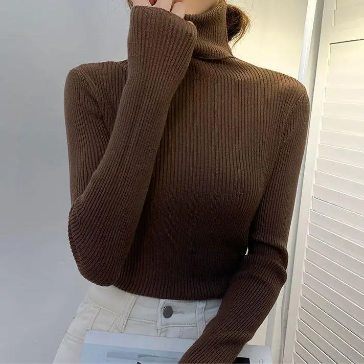Brown Turtleneck Knitwear Women Large Winter Wear - Image 8