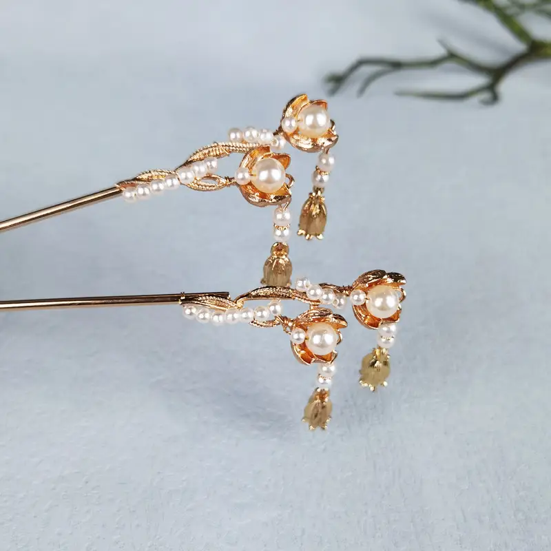 Tang Alloy Pearl Tassel Hairpin Ancient Han Style - Image 5