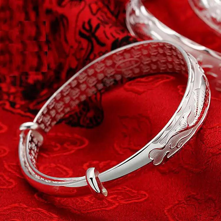 Silver Plated Double Fish Lotus Bracelet for Women - Image 3