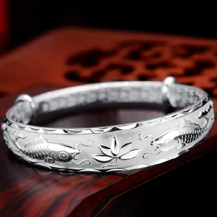 Silver Plated Double Fish Lotus Bracelet for Women - Image 4