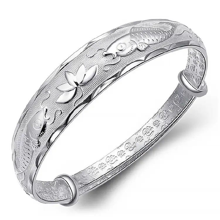 Silver Plated Double Fish Lotus Bracelet for Women - Image 5