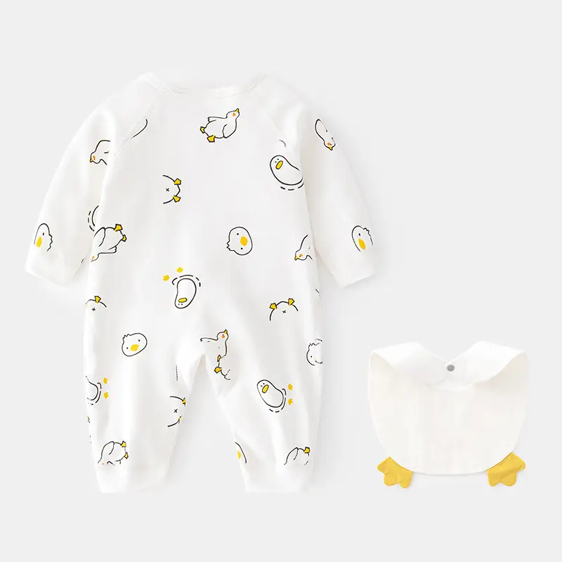 Newborn Cotton Bib with Yellow Duck Print - Image 3