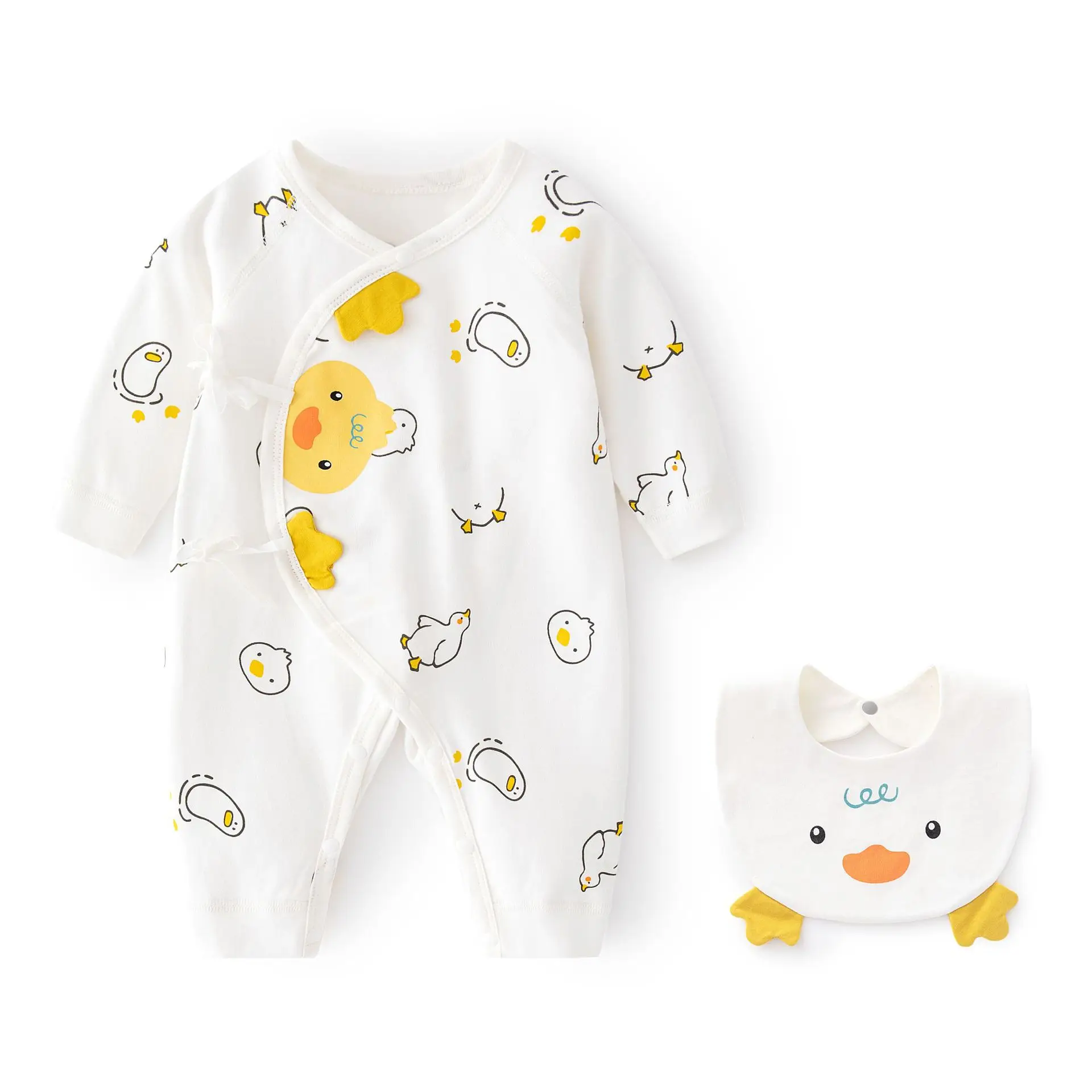 Newborn Cotton Bib with Yellow Duck Print - Image 6