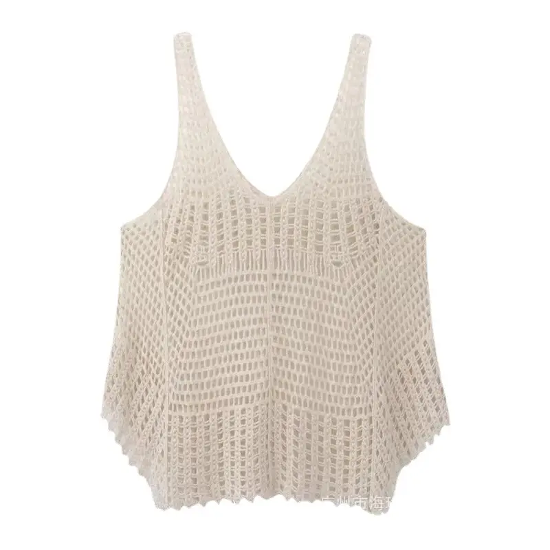 Women's Camisole Sweater Top Cream Hollow Sleeveless Summer - Image 20