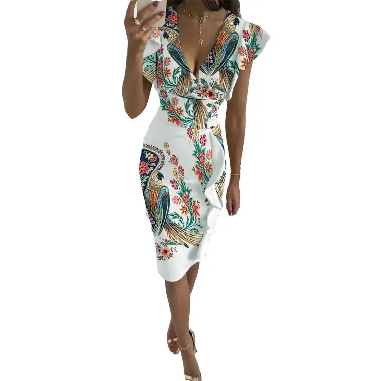 2025 V-Neck Ruffled Slim Fit Dress Multi Color — feature 65