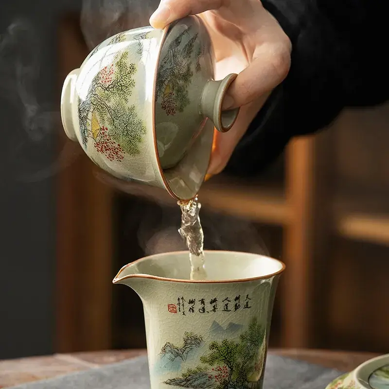 Old Clay Covered Bowl Pot with Cup, Large Capacity Tea Set - Image 3