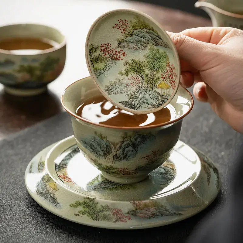 Old Clay Covered Bowl Pot with Cup, Large Capacity Tea Set - Image 5