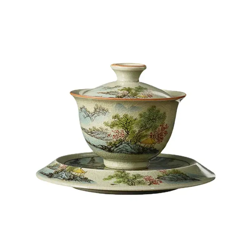 Old Clay Covered Bowl Pot with Cup, Large Capacity Tea Set - Image 6