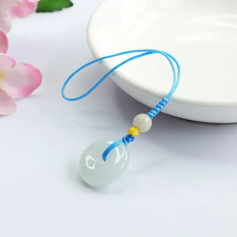Natural Jade Peace Buckle Keychain with Blue String — feature 10