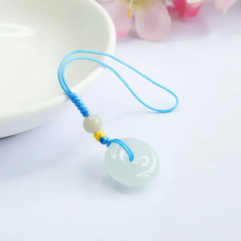 Natural Jade Peace Buckle Keychain with Blue String - Image 3