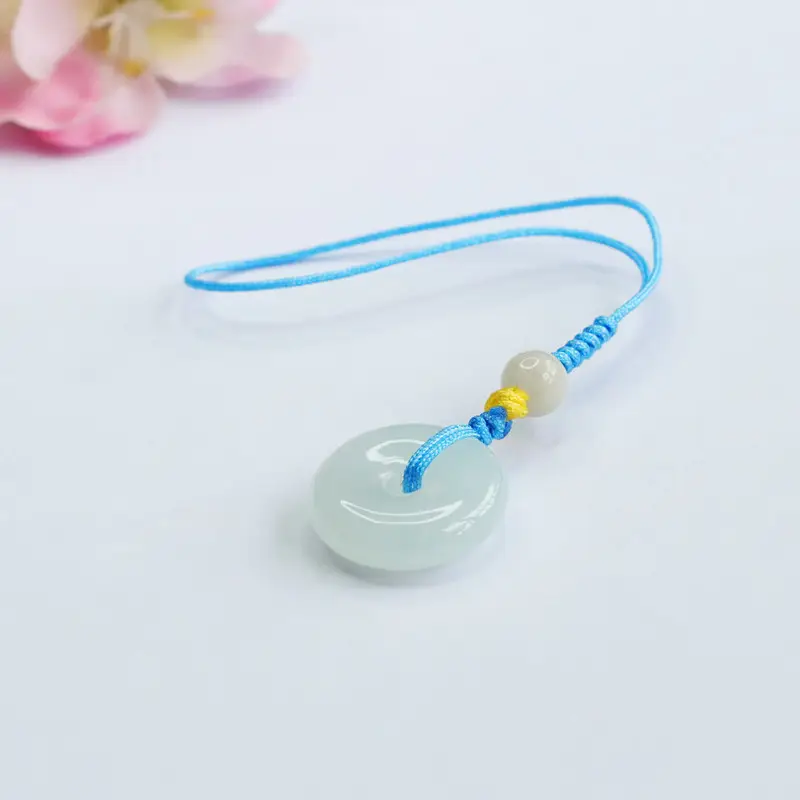 Natural Jade Peace Buckle Keychain with Blue String — feature 5