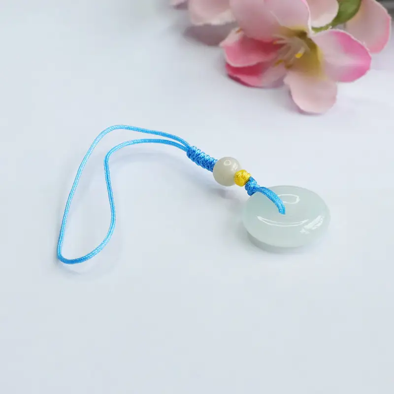Natural Jade Peace Buckle Keychain with Blue String - Image 4