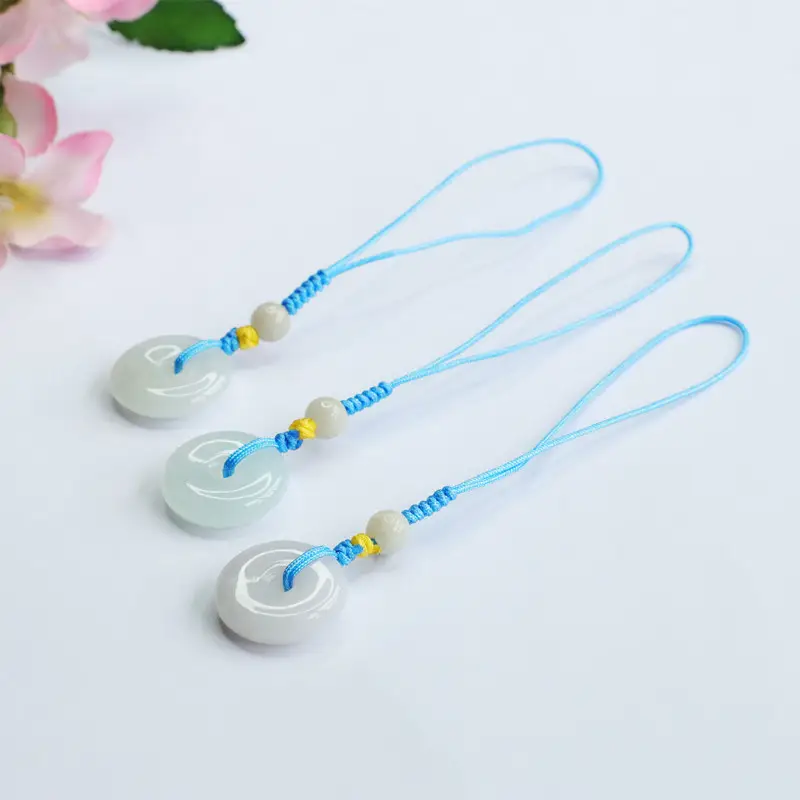 Natural Jade Peace Buckle Keychain with Blue String — feature 7