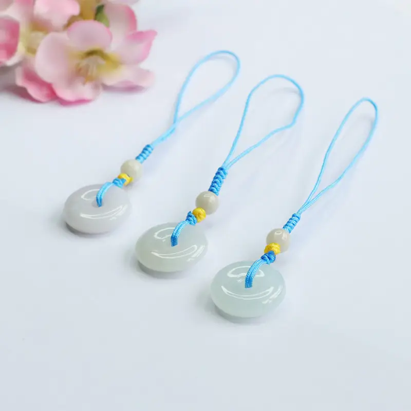 Natural Jade Peace Buckle Keychain with Blue String — feature 8