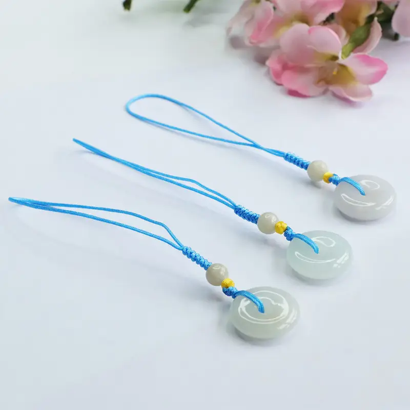 Natural Jade Peace Buckle Keychain with Blue String — feature 9