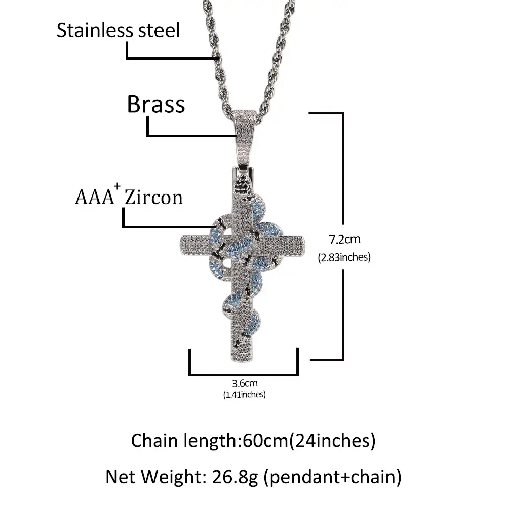 Gu Meng Cross Pendant Necklace with Pink Diamond Chain - Image 7