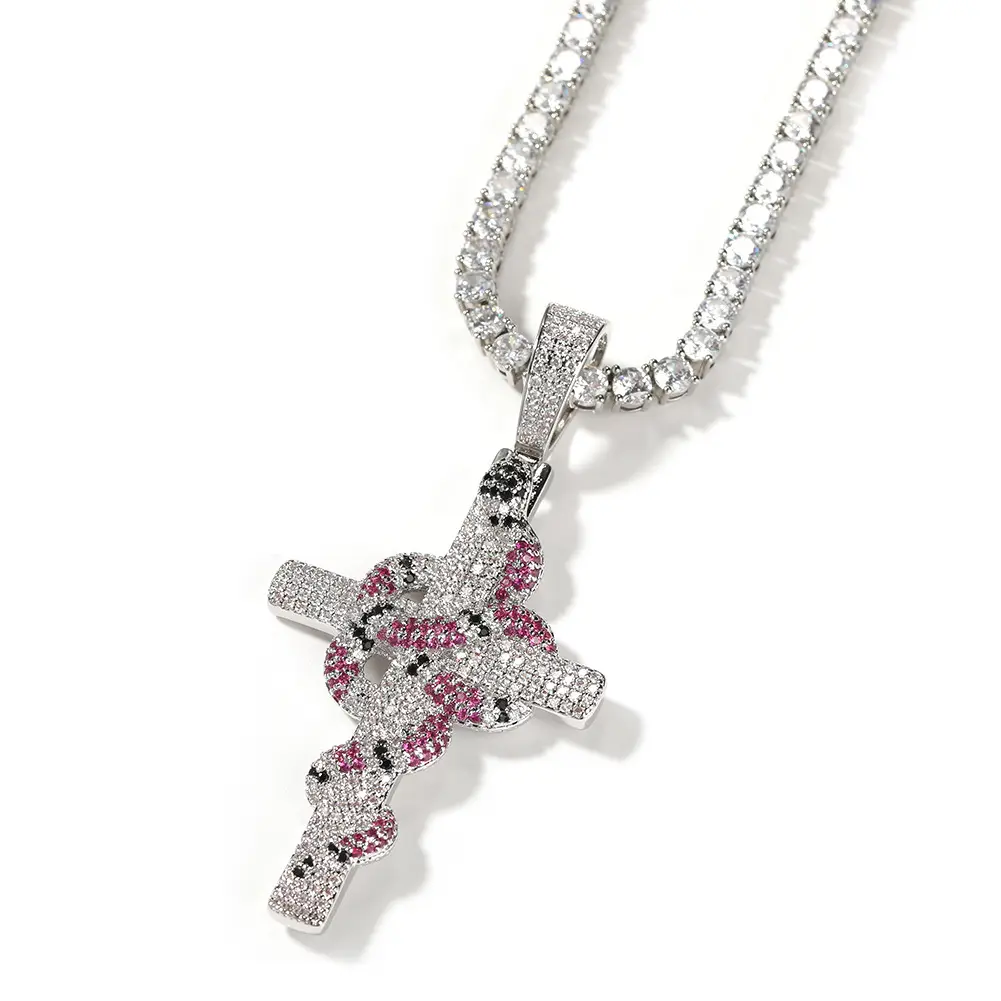 Gu Meng Cross Pendant Necklace with Pink Diamond Chain - Image 8