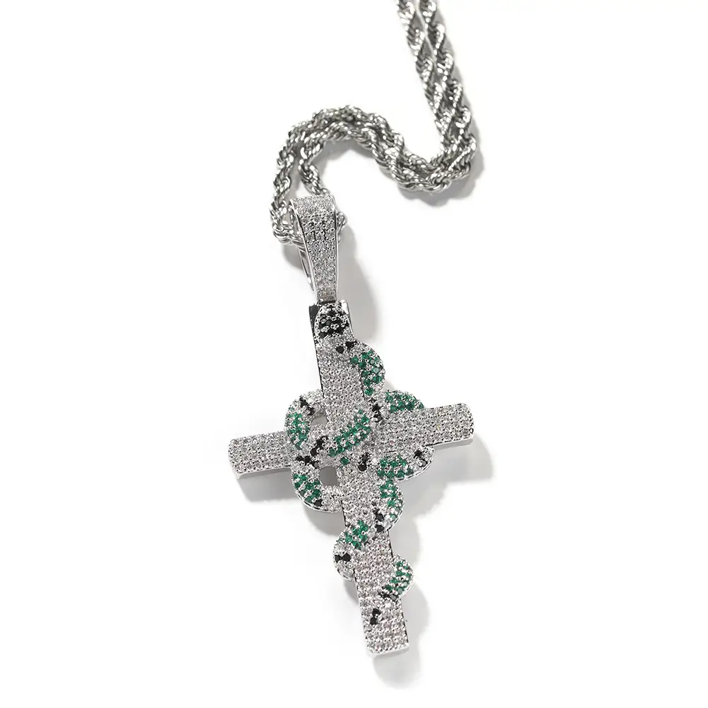Gu Meng Cross Pendant Necklace with Pink Diamond Chain - Image 2