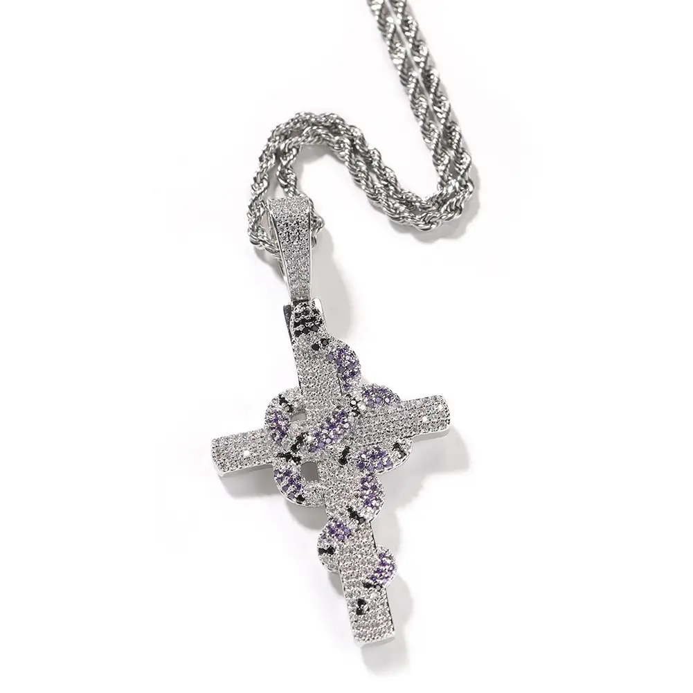 Gu Meng Cross Pendant Necklace with Pink Diamond Chain - Image 3