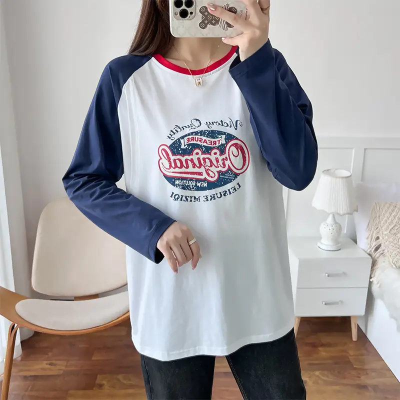 Postpartum Cotton Nursing Top Long Sleeve White Blue - Image 4