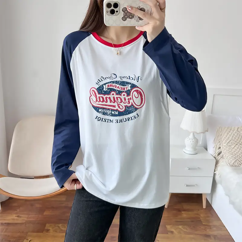 Postpartum Cotton Nursing Top Long Sleeve White Blue - Image 5