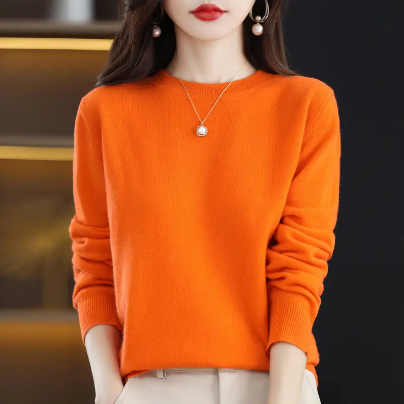 Women Purple Knitted Low Neck Sweater Long Sleeve