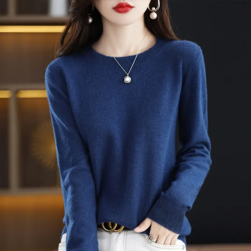 Women Purple Knitted Low Neck Sweater Long Sleeve