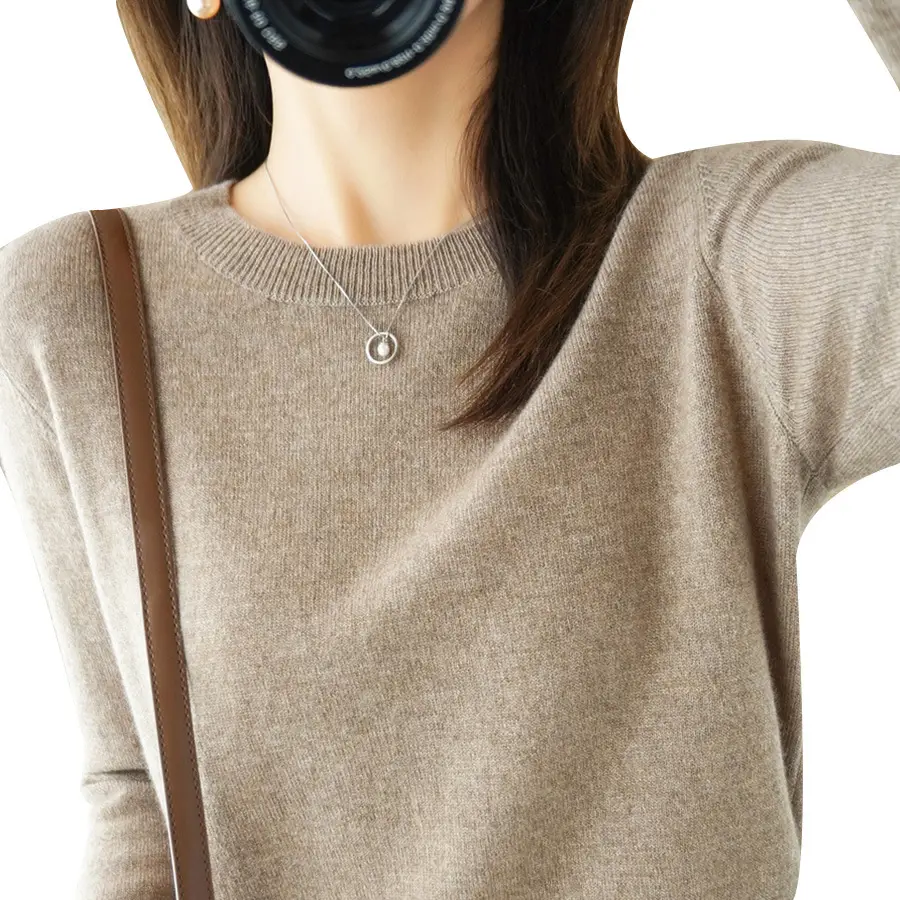 Women Purple Knitted Low Neck Sweater Long Sleeve