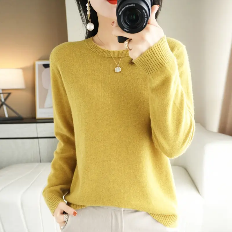 Women Purple Knitted Low Neck Sweater Long Sleeve