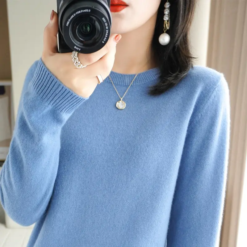 Women Purple Knitted Low Neck Sweater Long Sleeve