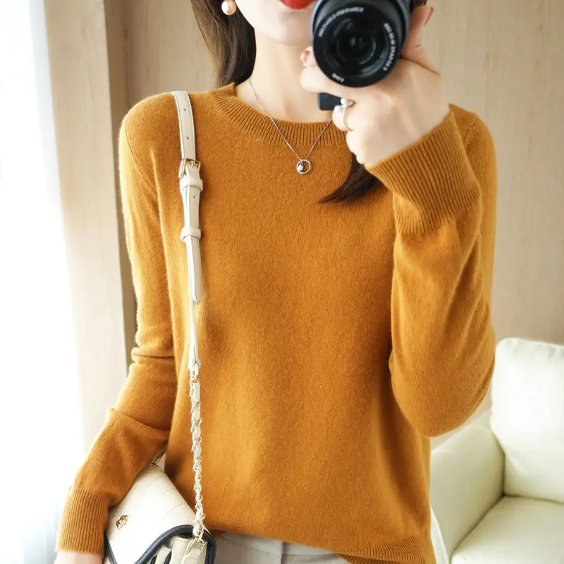 Women Purple Knitted Low Neck Sweater Long Sleeve
