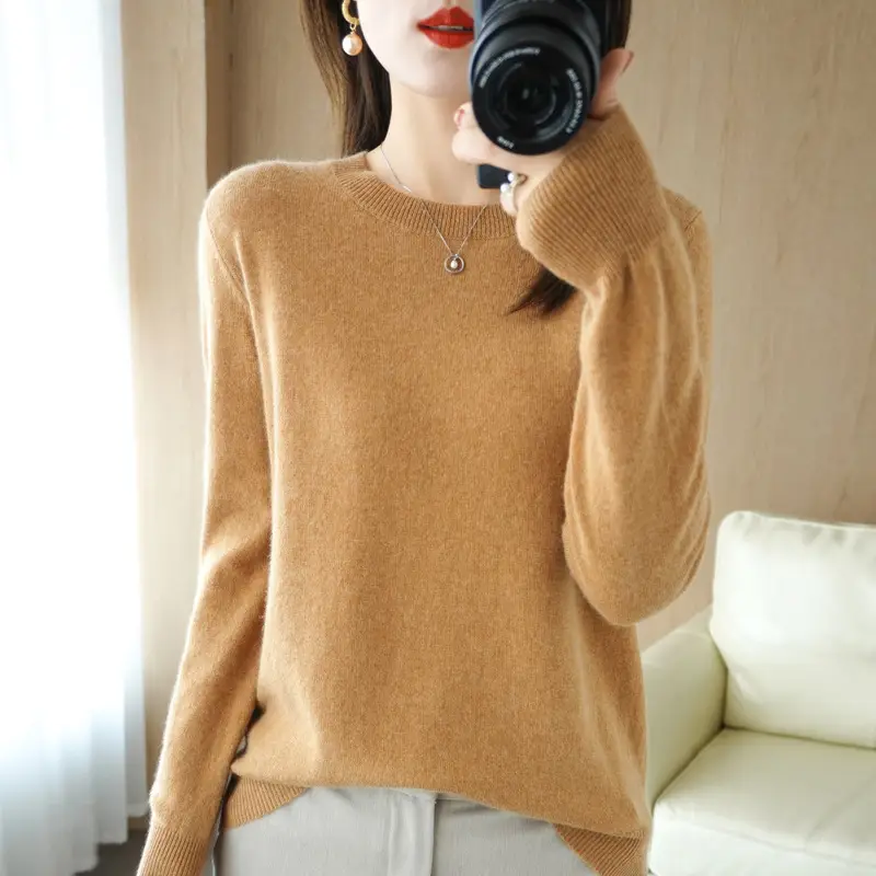 Women Purple Knitted Low Neck Sweater Long Sleeve