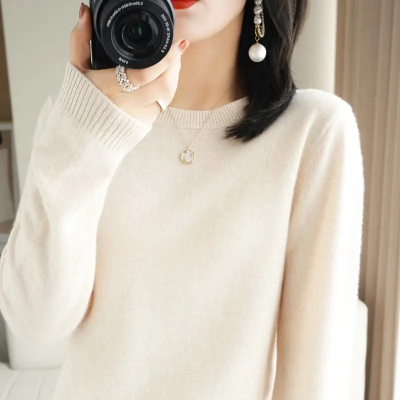 Women Purple Knitted Low Neck Sweater Long Sleeve