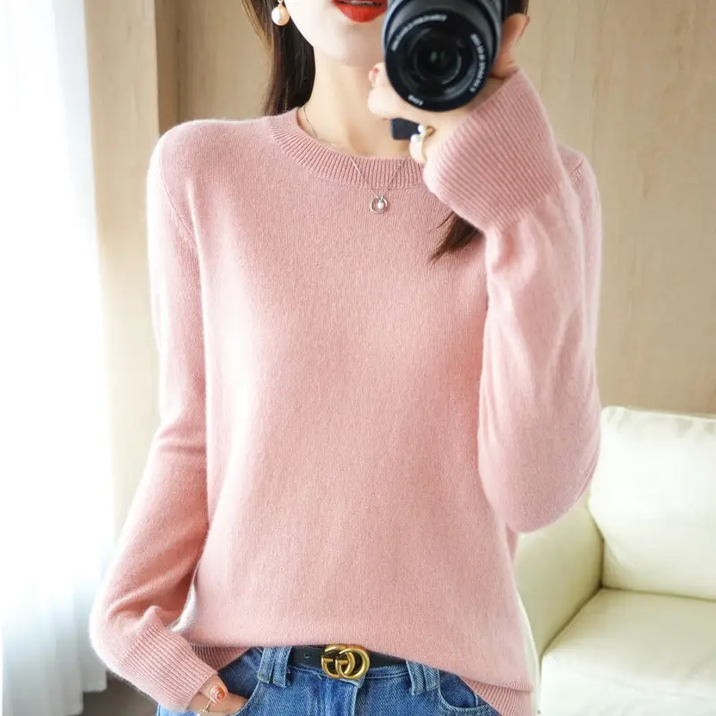 Women Purple Knitted Low Neck Sweater Long Sleeve