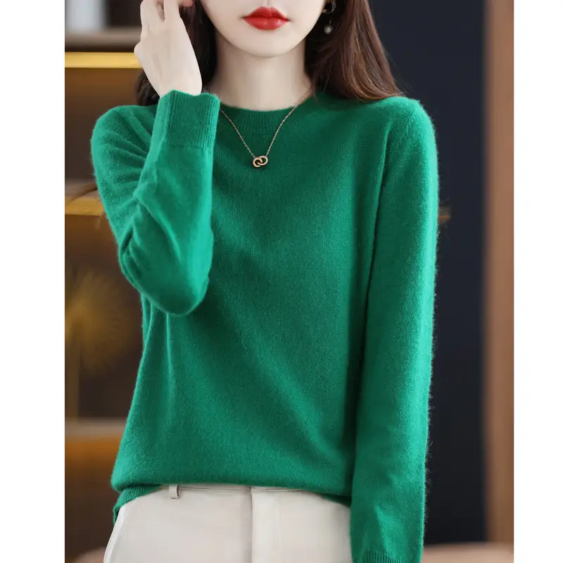 Women Purple Knitted Low Neck Sweater Long Sleeve
