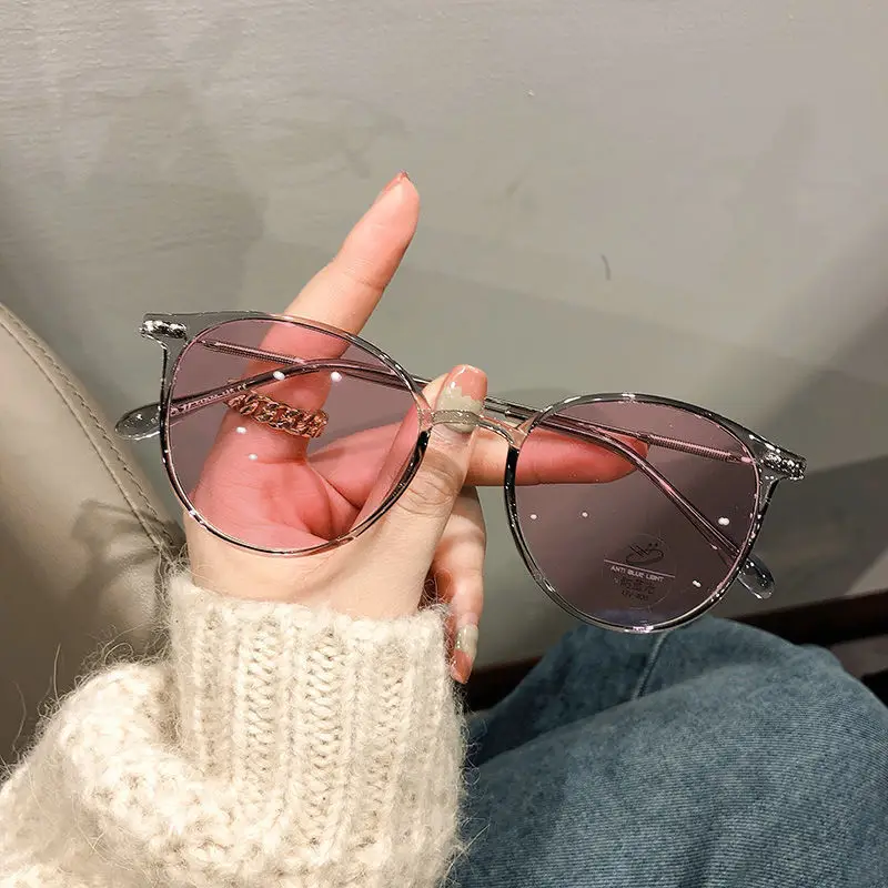 Women Color-Changing Myopia Glasses Anti-Blue Light Korean Style