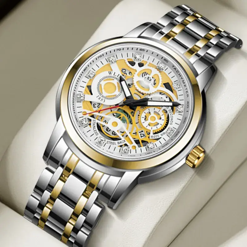Wristwatch for Men Quartz Watch Gold Skeleton Design - Image 3