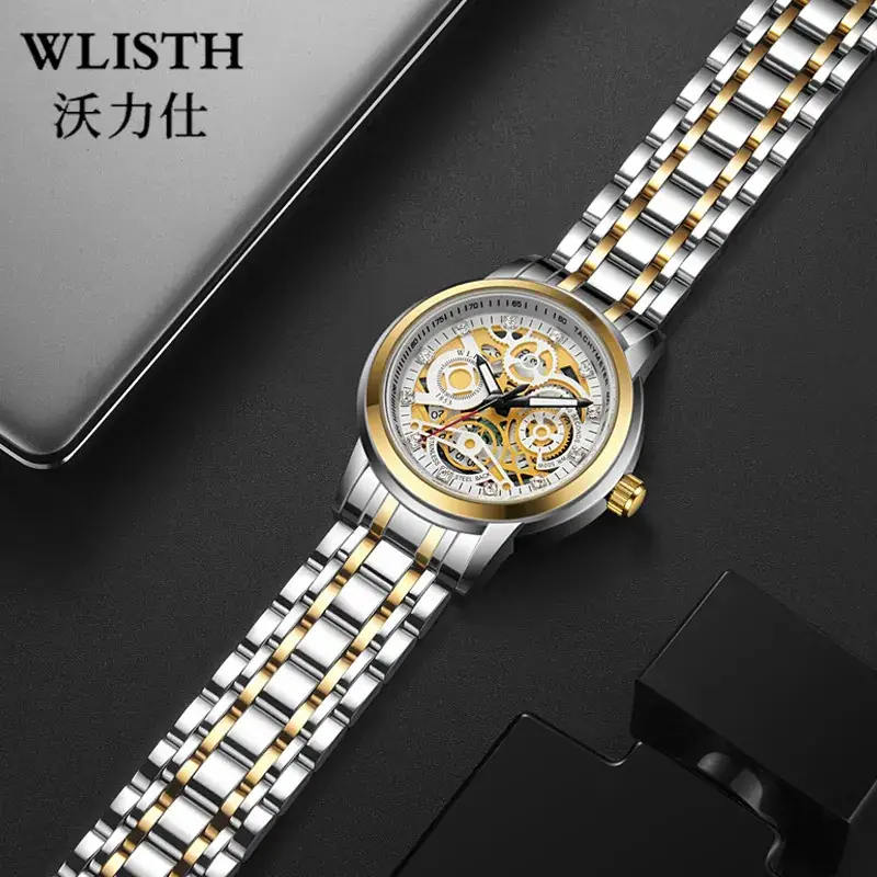 Wristwatch for Men Quartz Watch Gold Skeleton Design - Image 5