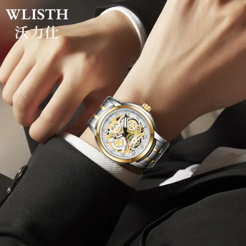 Wristwatch for Men Quartz Watch Gold Skeleton Design - Image 6