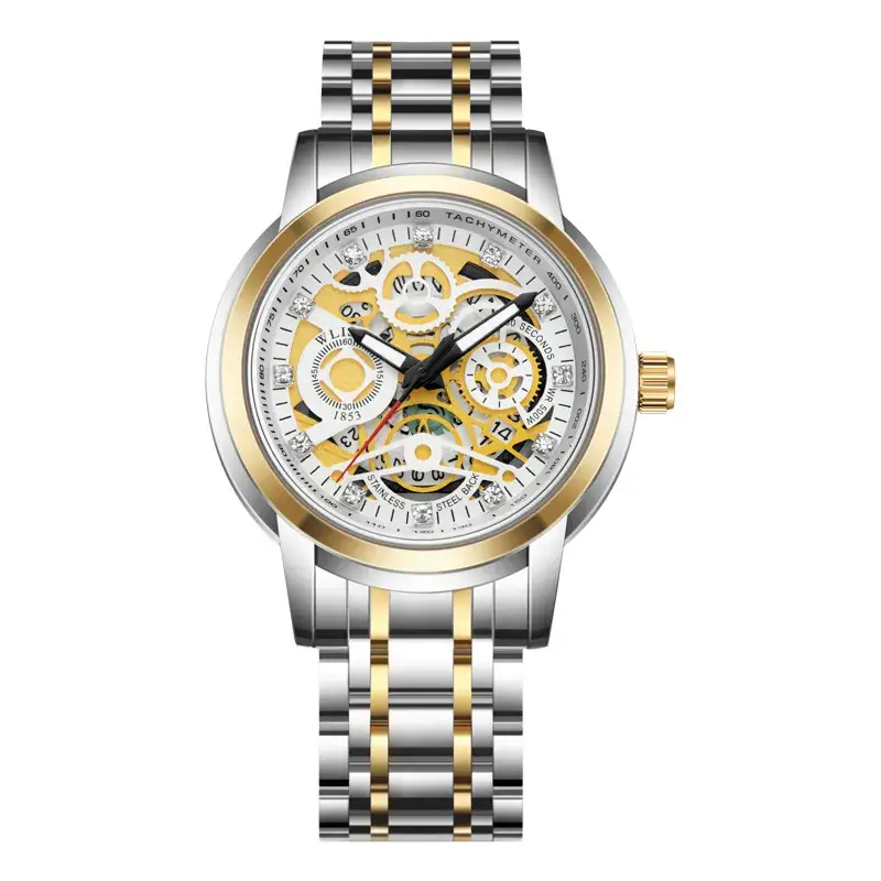 Wristwatch for Men Quartz Watch Gold Skeleton Design - Image 2