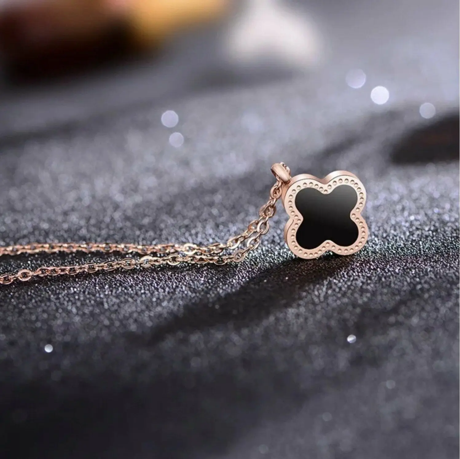 Titanium Steel Four Leaf Clover Necklace for Women Rose Gold - Image 6