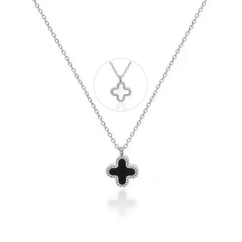 Titanium Steel Four Leaf Clover Necklace for Women Rose Gold - Image 8