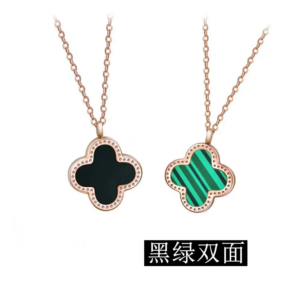 Titanium Steel Four Leaf Clover Necklace for Women Rose Gold - Image 9