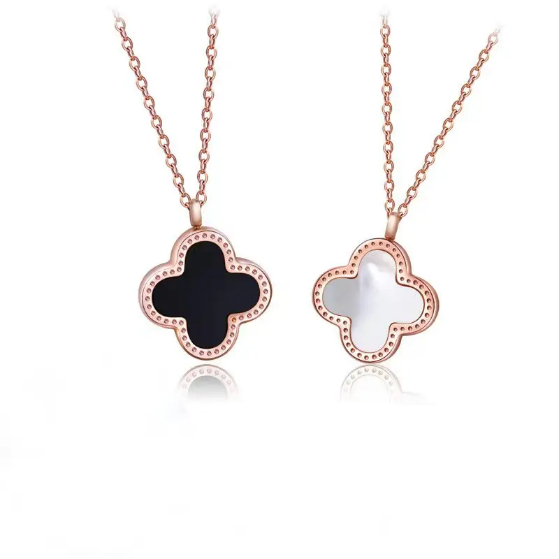 Titanium Steel Four Leaf Clover Necklace for Women Rose Gold — feature 10