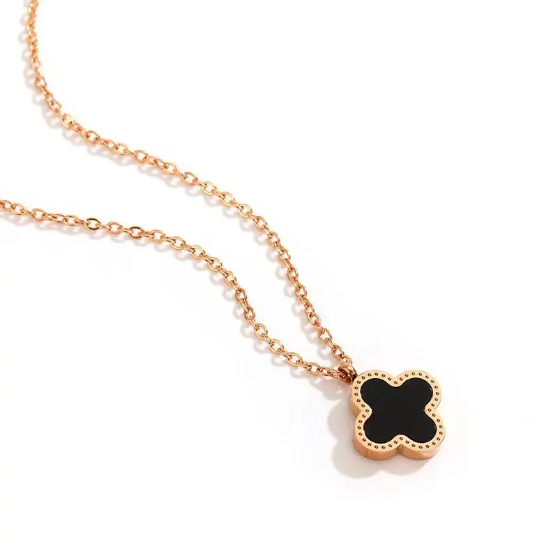 Titanium Steel Four Leaf Clover Necklace for Women Rose Gold — feature 11