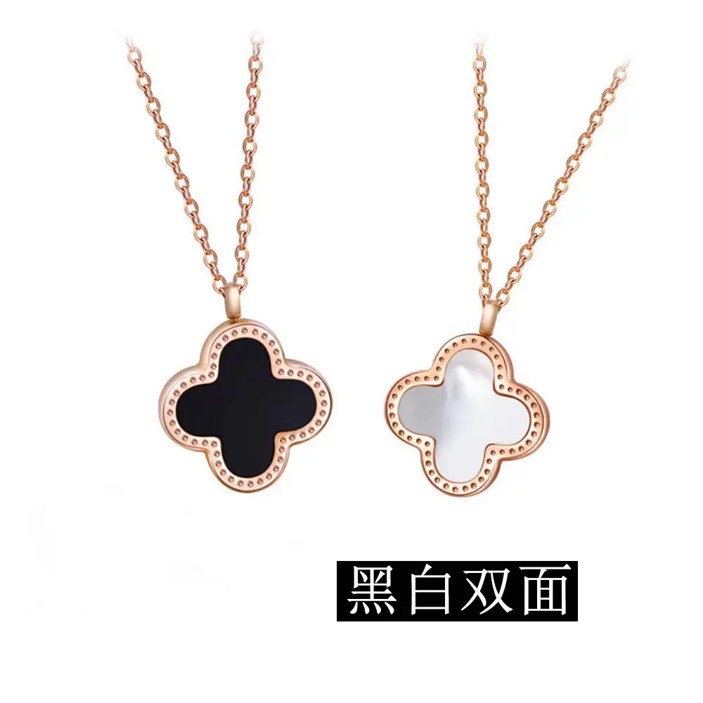 Titanium Steel Four Leaf Clover Necklace for Women Rose Gold — feature 13