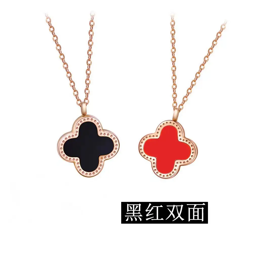 Titanium Steel Four Leaf Clover Necklace for Women Rose Gold — feature 15