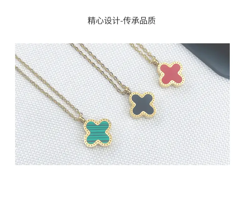 Titanium Steel Four Leaf Clover Necklace for Women Rose Gold — feature 17